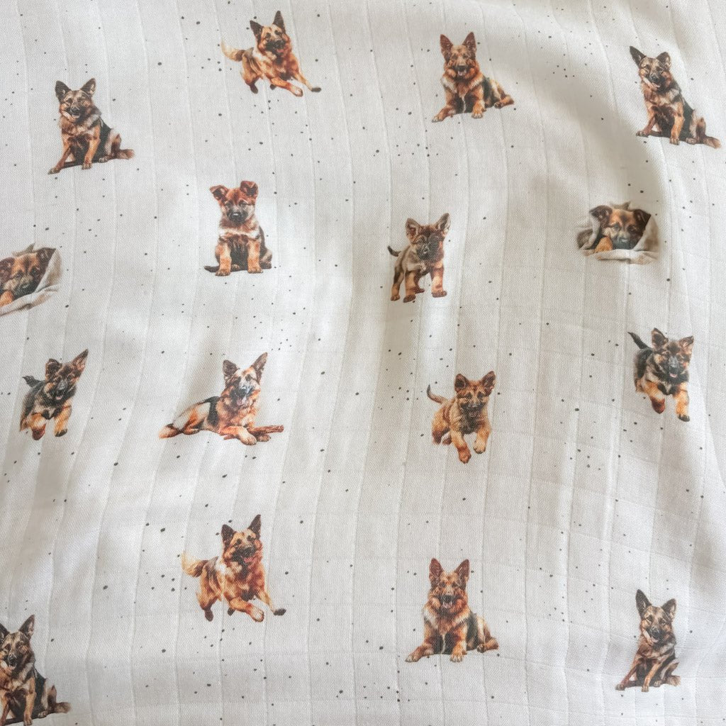 Smitten Bub Co German Shepherd Bamboo Cotton Muslin Swaddle