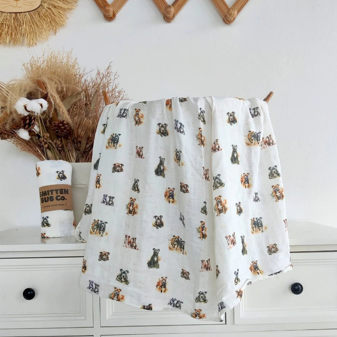 Smitten Bub Co Staffy Bamboo Cotton Muslin Swaddle