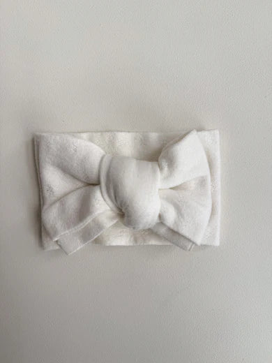 Petite + Co Fine Pointelle Knit Bow Headband Milk