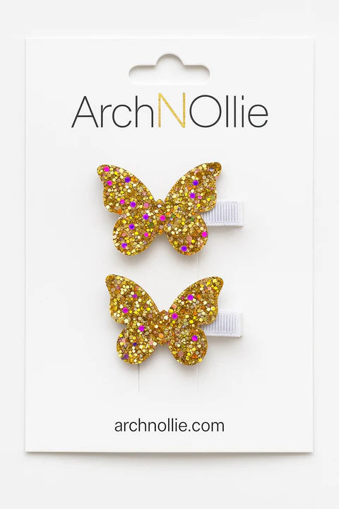 ArchNOllie Glitter Butterfly Hair Clips Gold