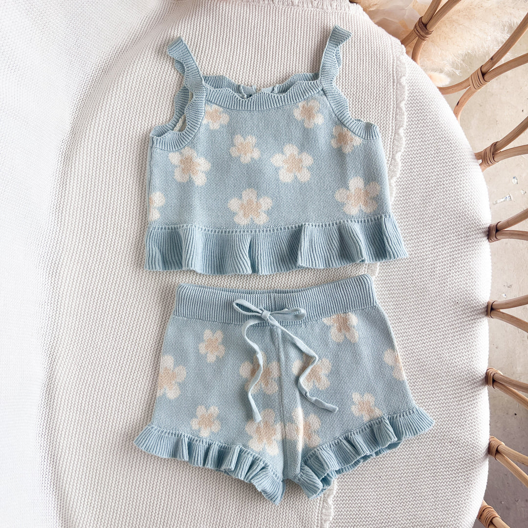 Blossom & Pear Blue Daisy Knit Tie Set
