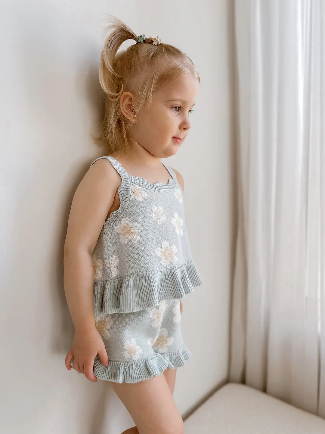 Blossom & Pear Blue Daisy Knit Tie Set