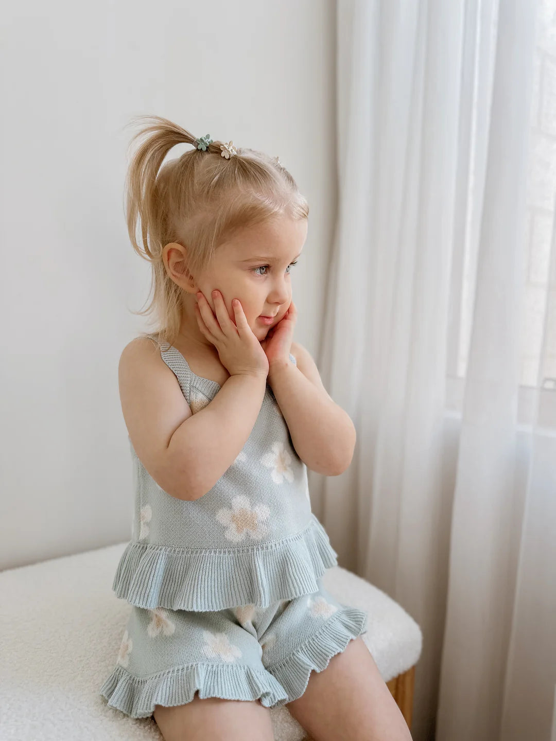 Blossom & Pear Blue Daisy Knit Tie Set