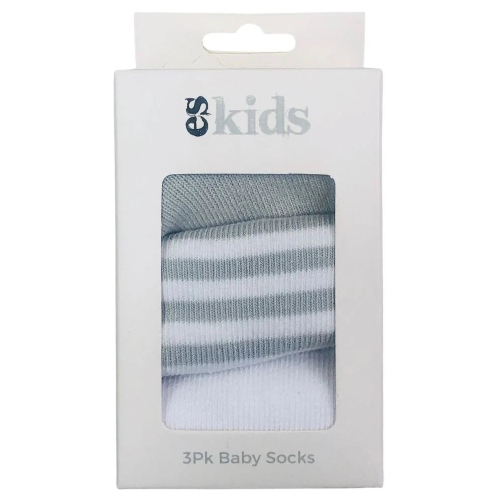 ES Kids Baby Socks 3 Pack Grey Stripe