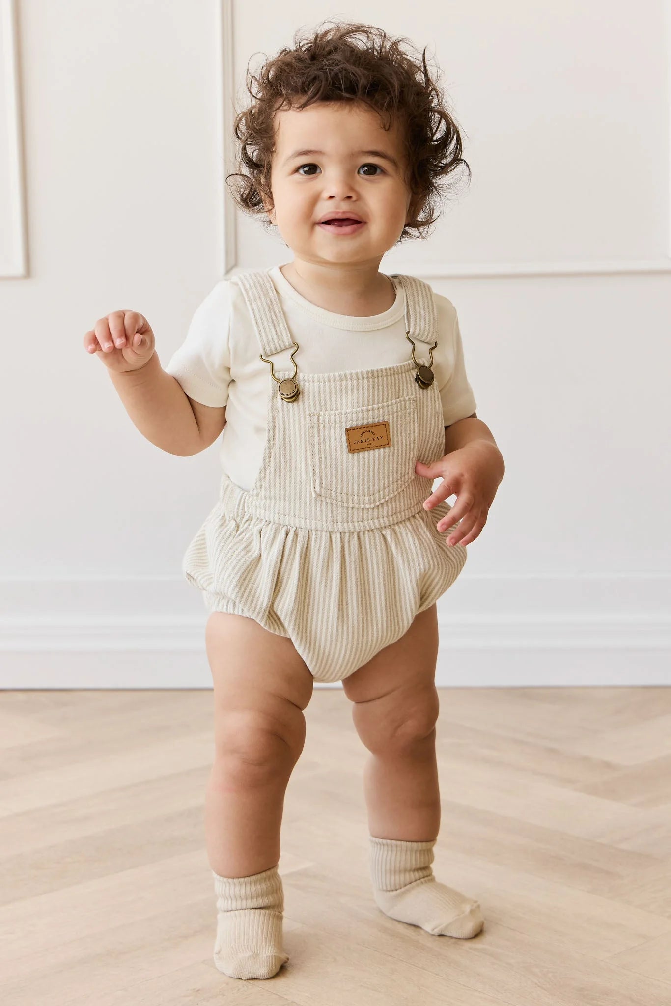 Jamie Kay Pax Playsuit Fine Vertical Stripe Sandy Brown/Cloud