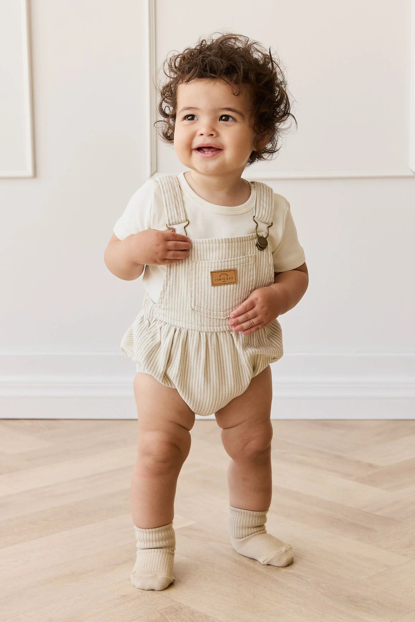 Jamie Kay Pax Playsuit Fine Vertical Stripe Sandy Brown/Cloud