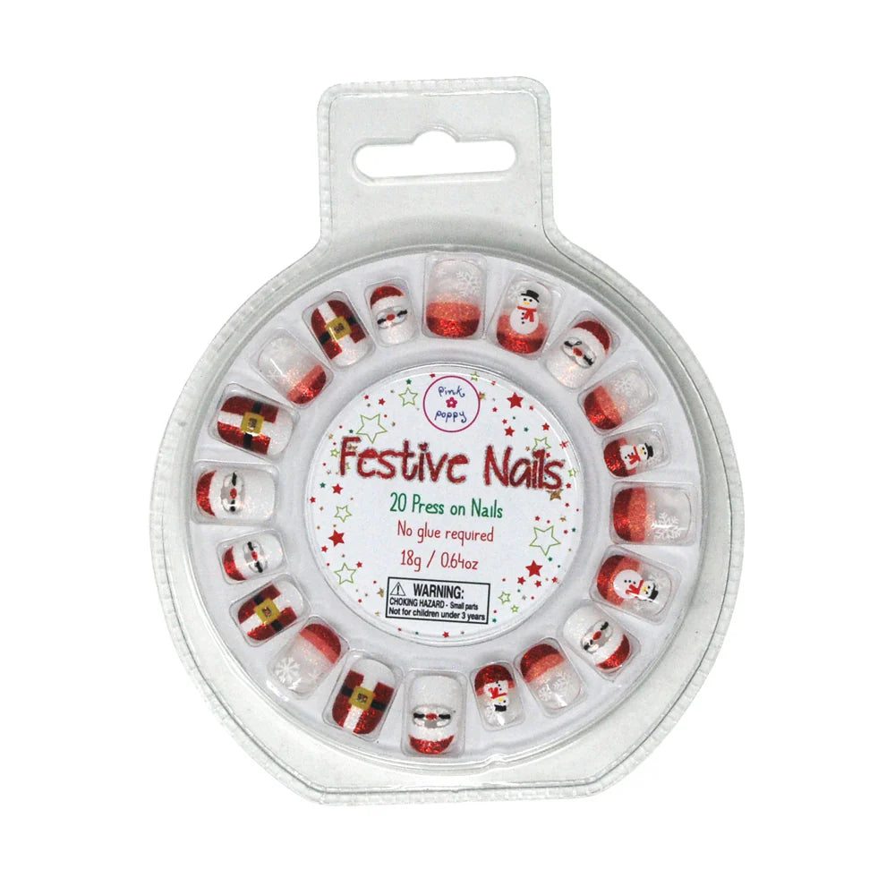 Pink Poppy Christmas Press On Nails