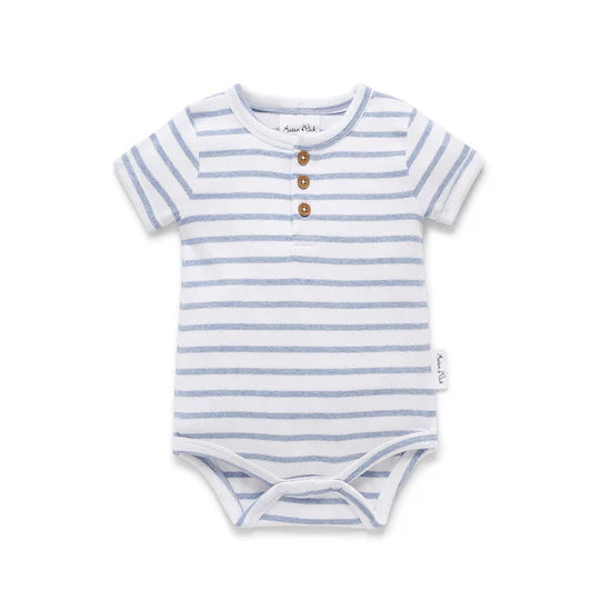 Aster & Oak Blue Stripe Rib Henley Romper