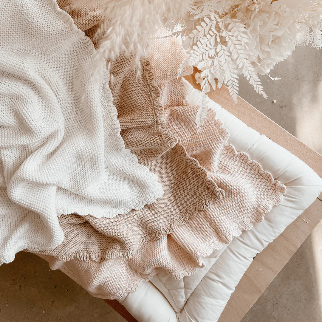 Blossom & Pear Heirloom Scallop Knit Blanket Peony