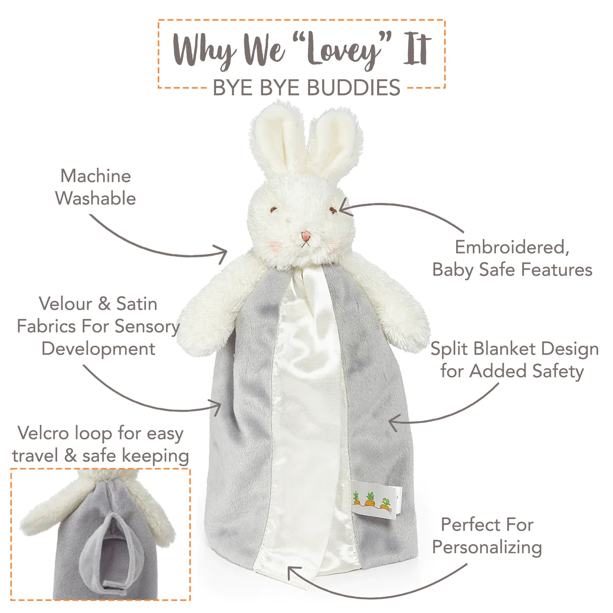 Bye Bye Buddy Blanket Grady Bunny Grey