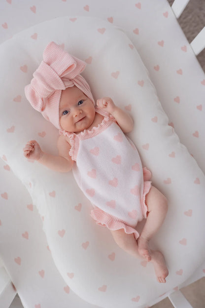 Little & Fern Knit Singlet Romper Pink Hearts