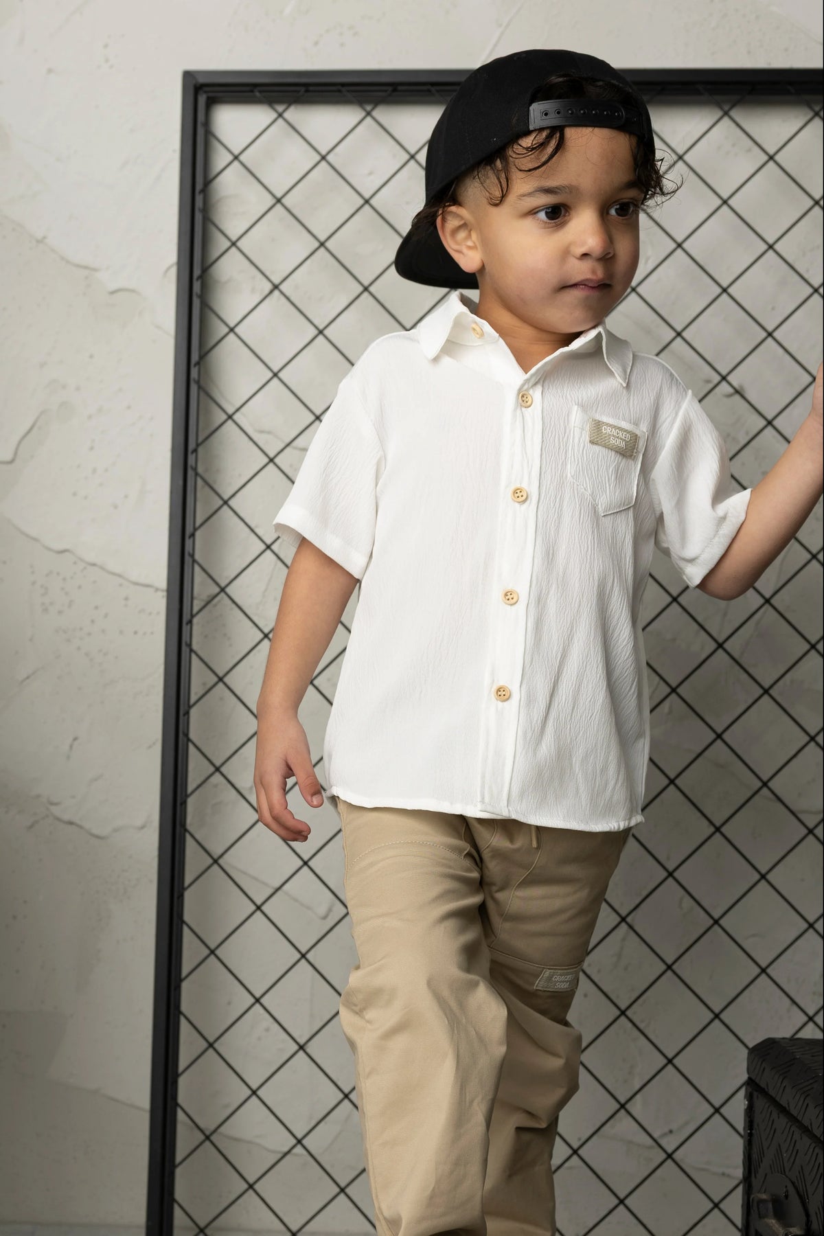 Cracked Soda George Button Shirt White