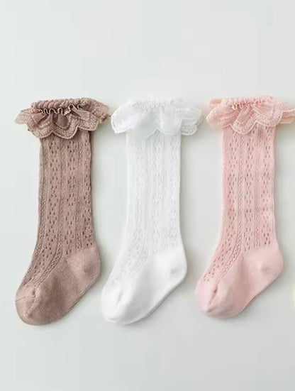 Lace Top Knee High Cotton Socks Pink