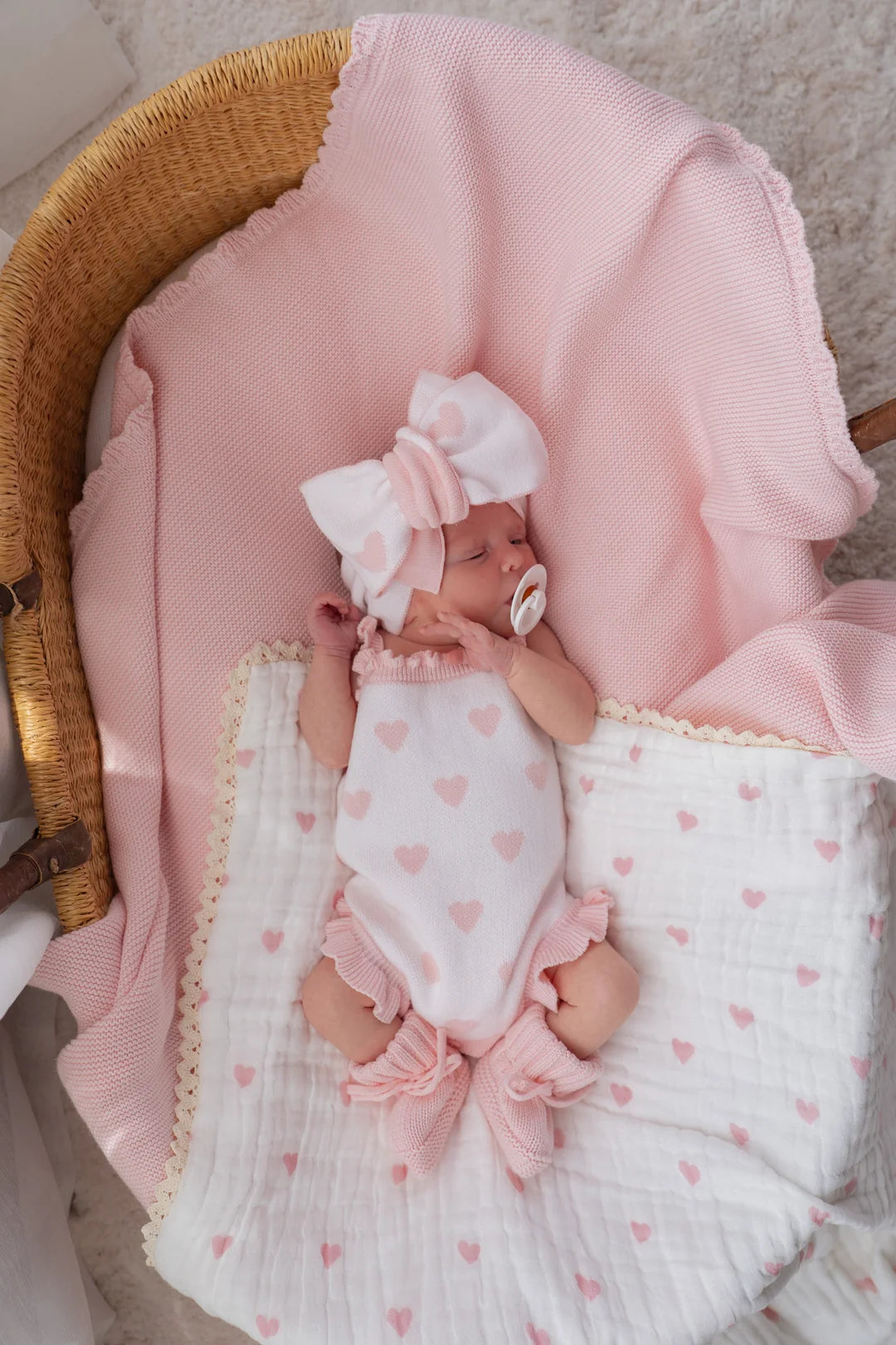 Little & Fern Knit Singlet Romper Pink Hearts