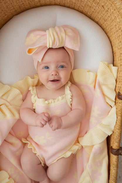 Little & Fern Knit Singlet Romper Daisy Floral Lemon