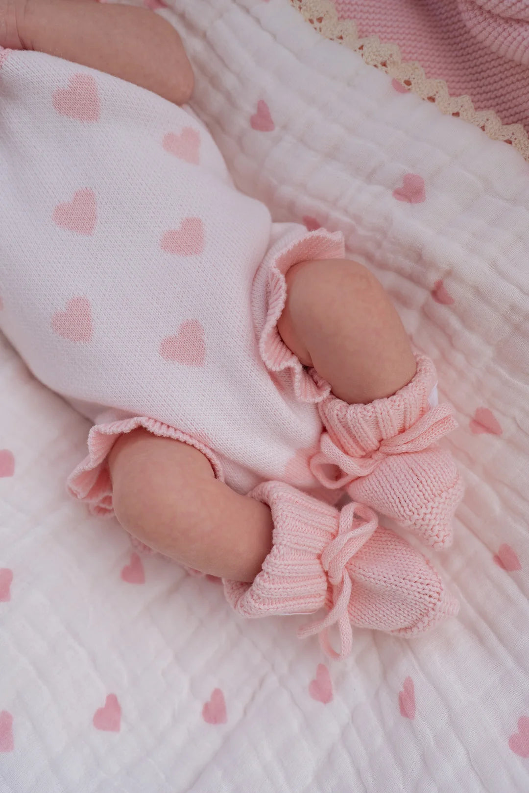 Little & Fern Knit Singlet Romper Pink Hearts