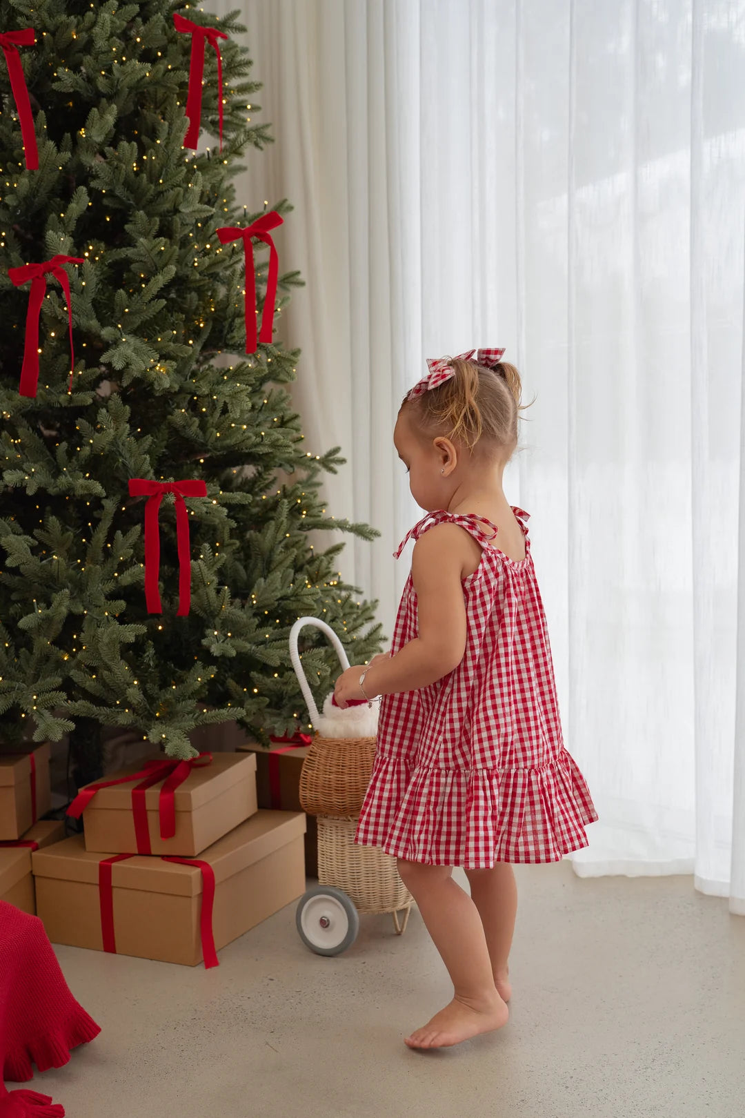 Little & Fern Twin Bow Hair Clips Red Gingham PRE-ORDER