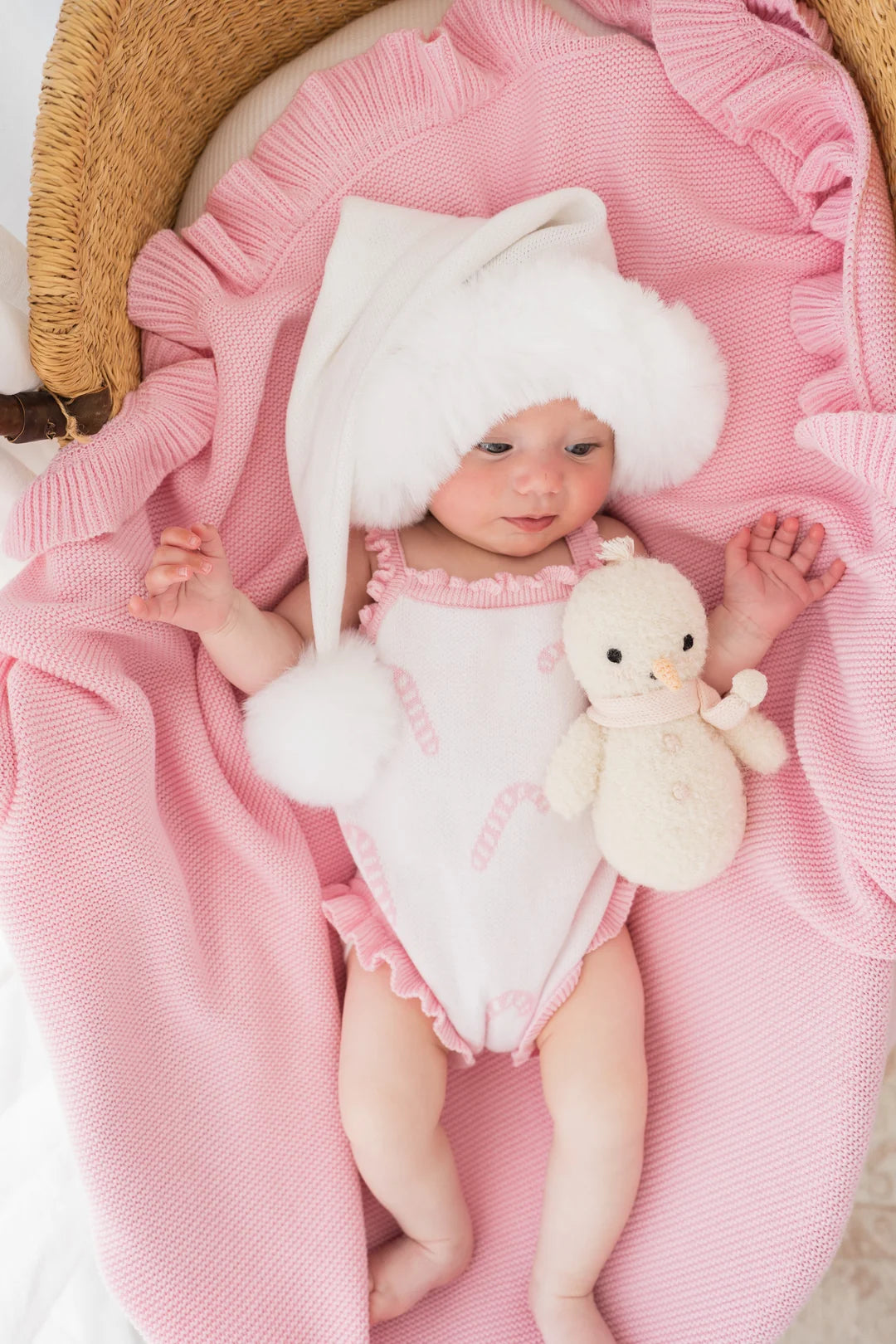 Little & Fern Pink Candy Canes Knit Singlet Romper PRE-ORDER
