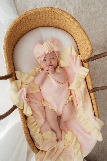 Little & Fern Knit Singlet Romper Daisy Floral Lemon