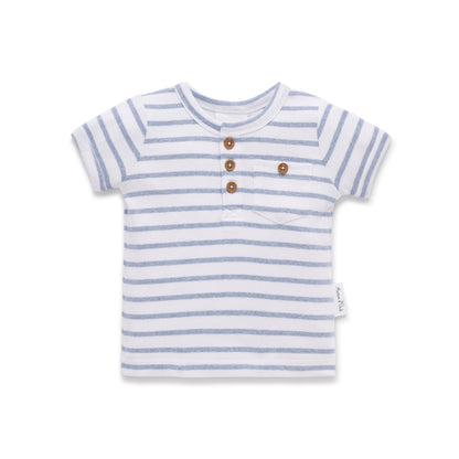 Aster & Oak Blue Stripe Rib Henley Top