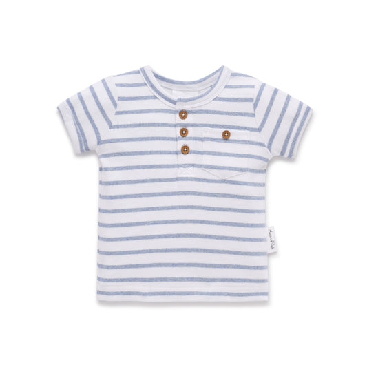 Aster & Oak Blue Stripe Rib Henley Top
