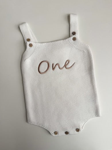 Petite + Co ‘One’ First Birthday Singlet Romper Milk