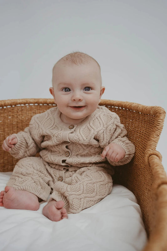 Freckles The Label Textured Knit Romper Ecru Diamond