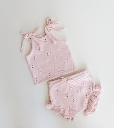 Petite + Co Pointelle Frill Set Baby Pink
