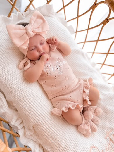 Petite + Co Pointelle Frill Set Baby Pink