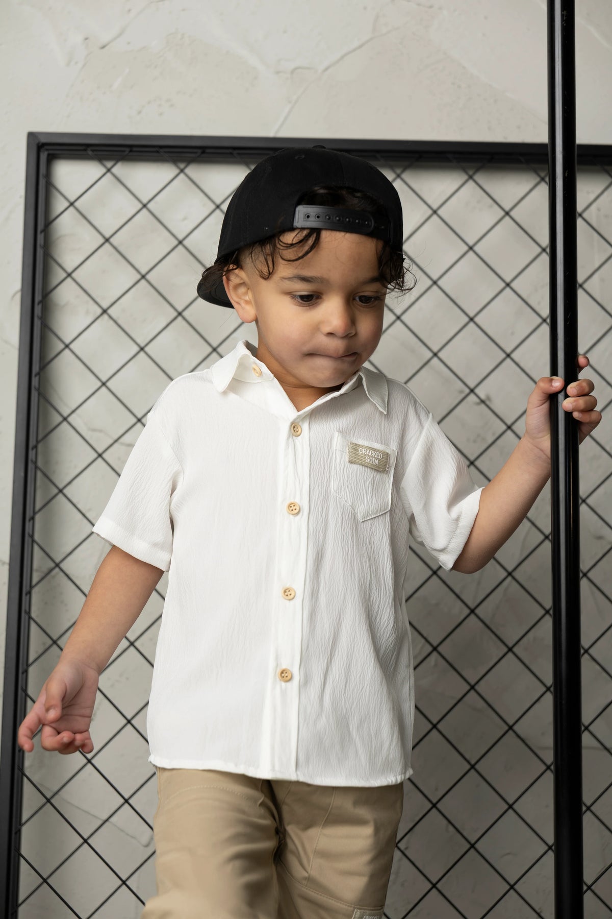 Cracked Soda George Button Shirt White