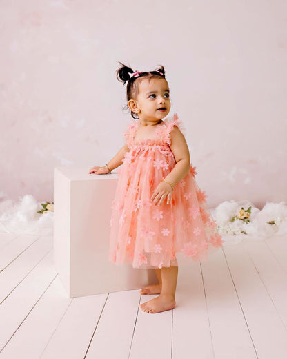 Confetti Kidz Floral Tulle Party Dress Peach
