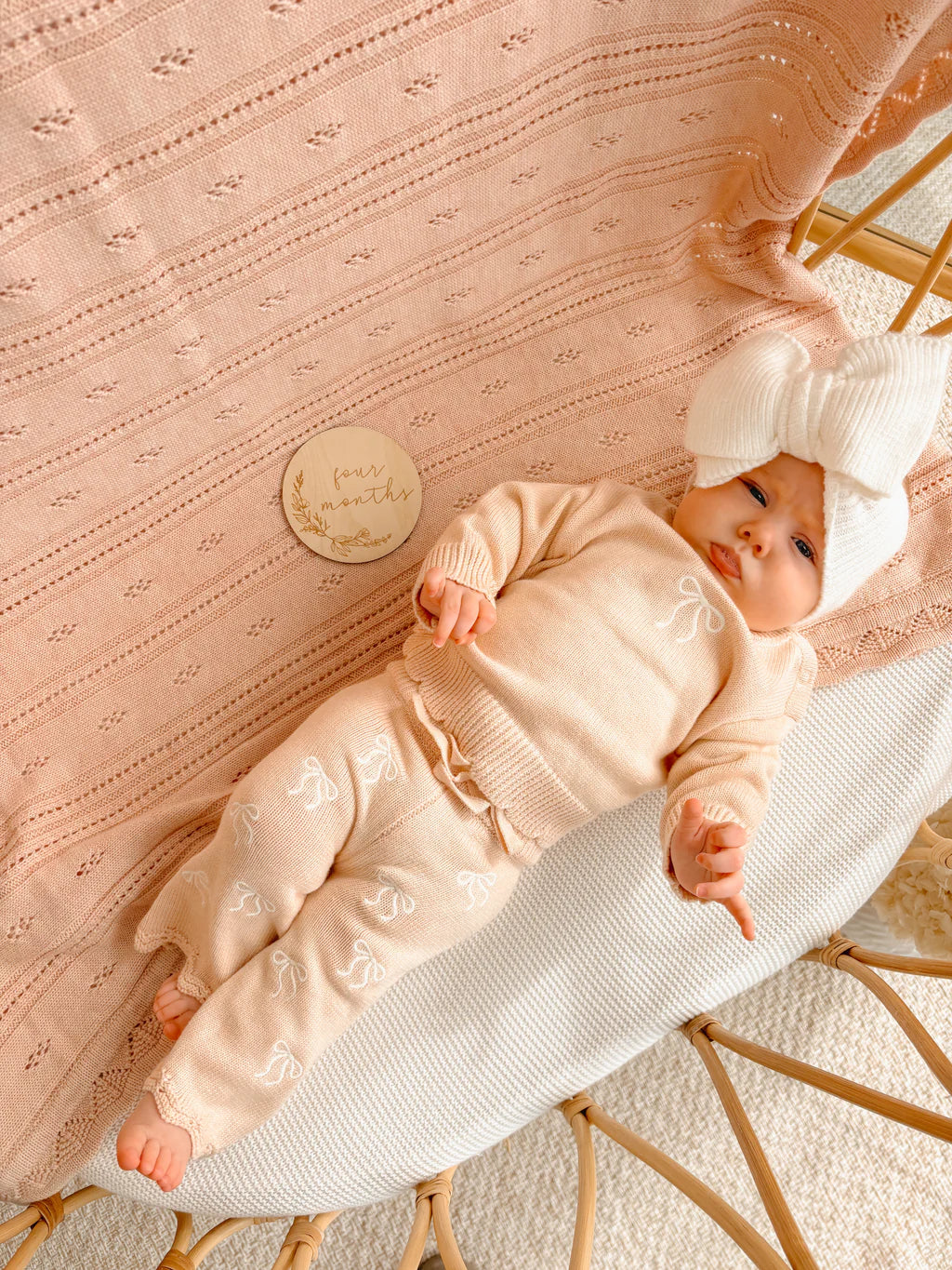 Blossom & Pear Cosy Bow Knit Set Pink Lemonade