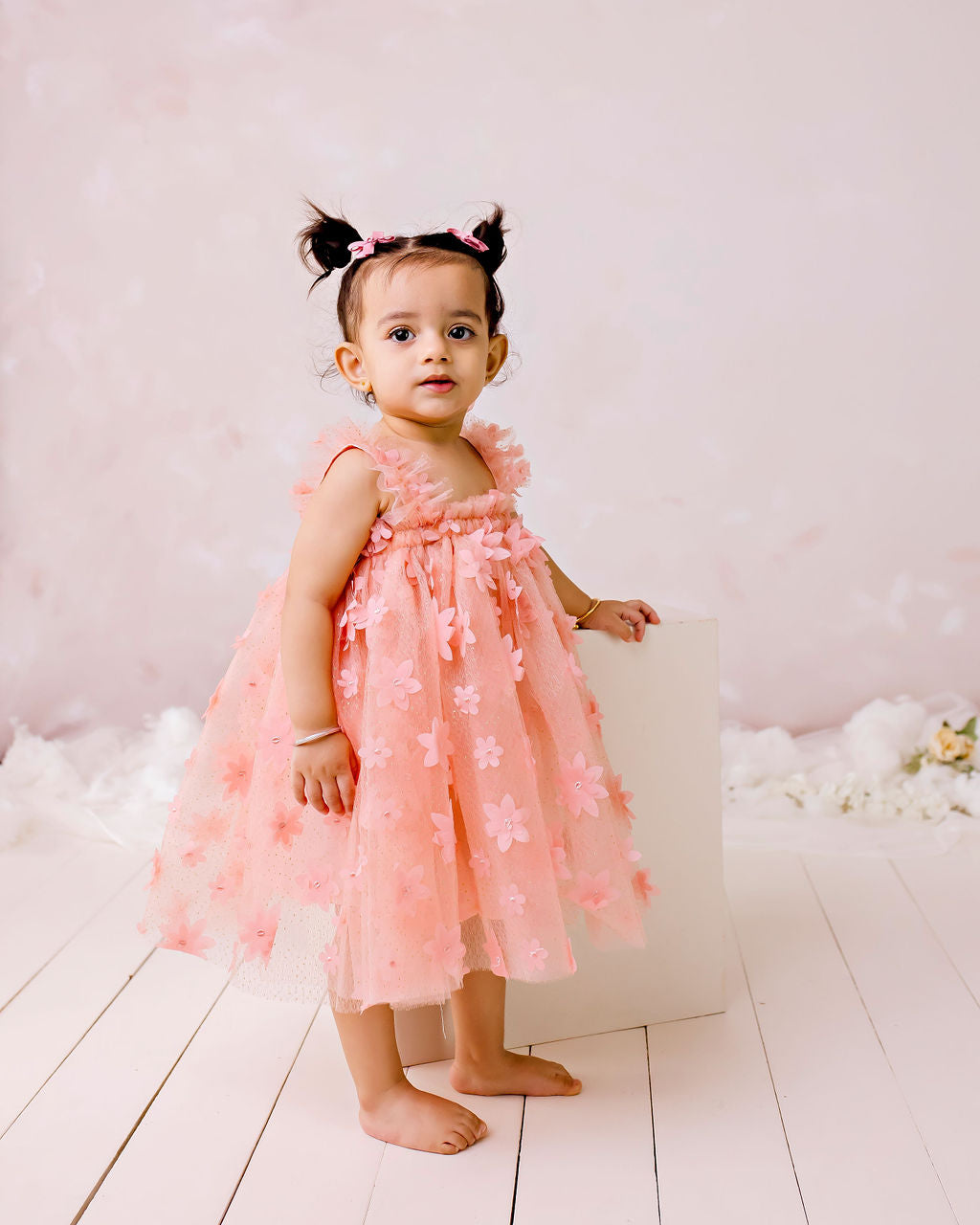 Confetti Kidz Floral Tulle Party Dress Peach