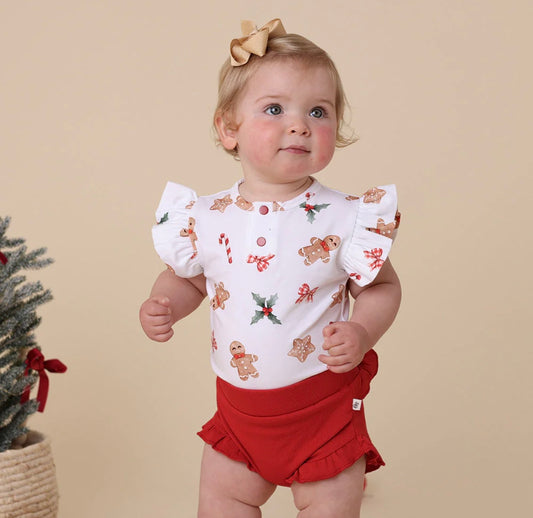 Snuggle Hunny Gingerbread Short Sleeve Bodysuit with Frill
