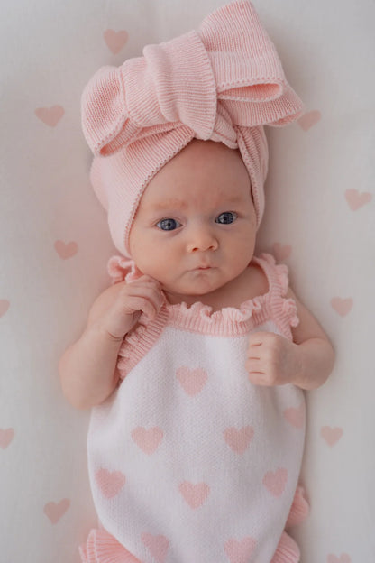 Little & Fern Knit Singlet Romper Pink Hearts
