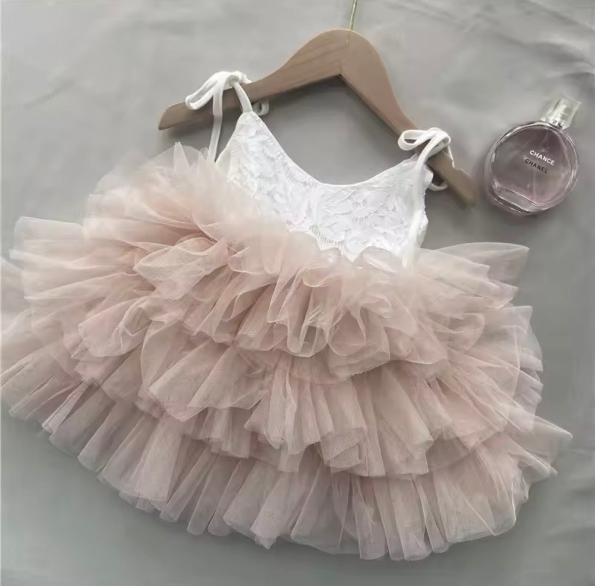 White & Apricot Lace Tutu Dress