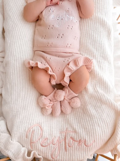 Petite + Co Pointelle Frill Set Baby Pink