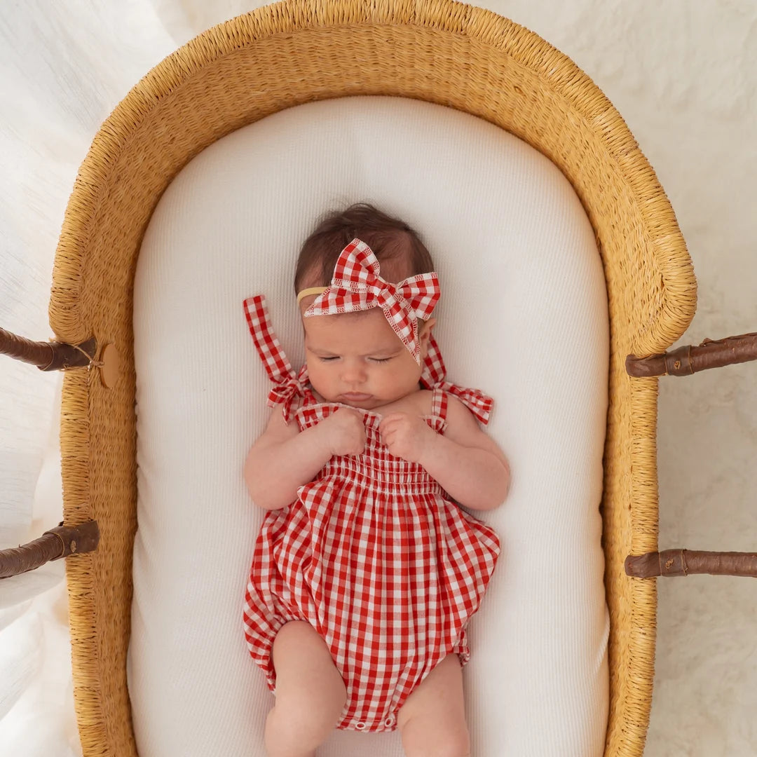 Little & Fern Bow Headband Red Gingham PRE-ORDER