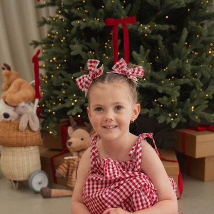 Little & Fern Twin Bow Hair Clips Red Gingham PRE-ORDER