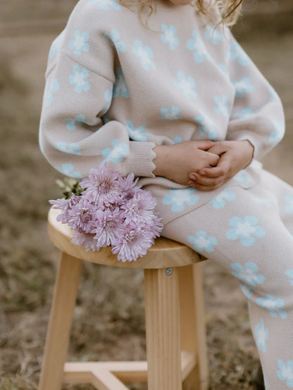 Blossom & Pear Mocha Blue Daisy Knit Set