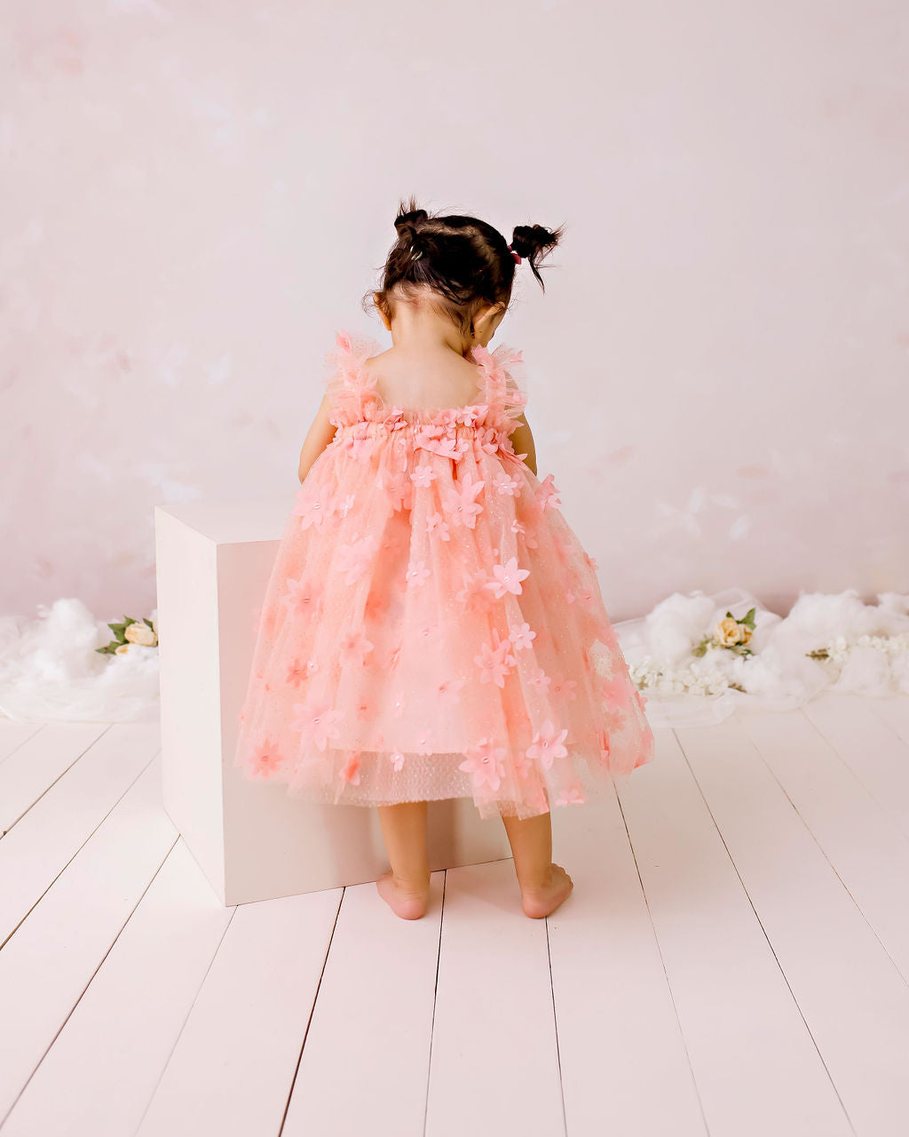 Confetti Kidz Floral Tulle Party Dress Peach