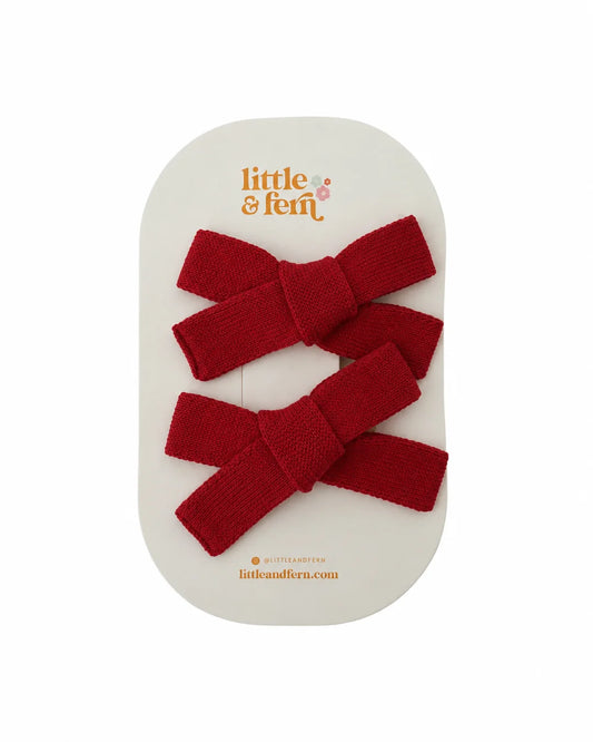 Little & Fern Twin Bow Hair Clips Rudolph Red PRE-ORDER
