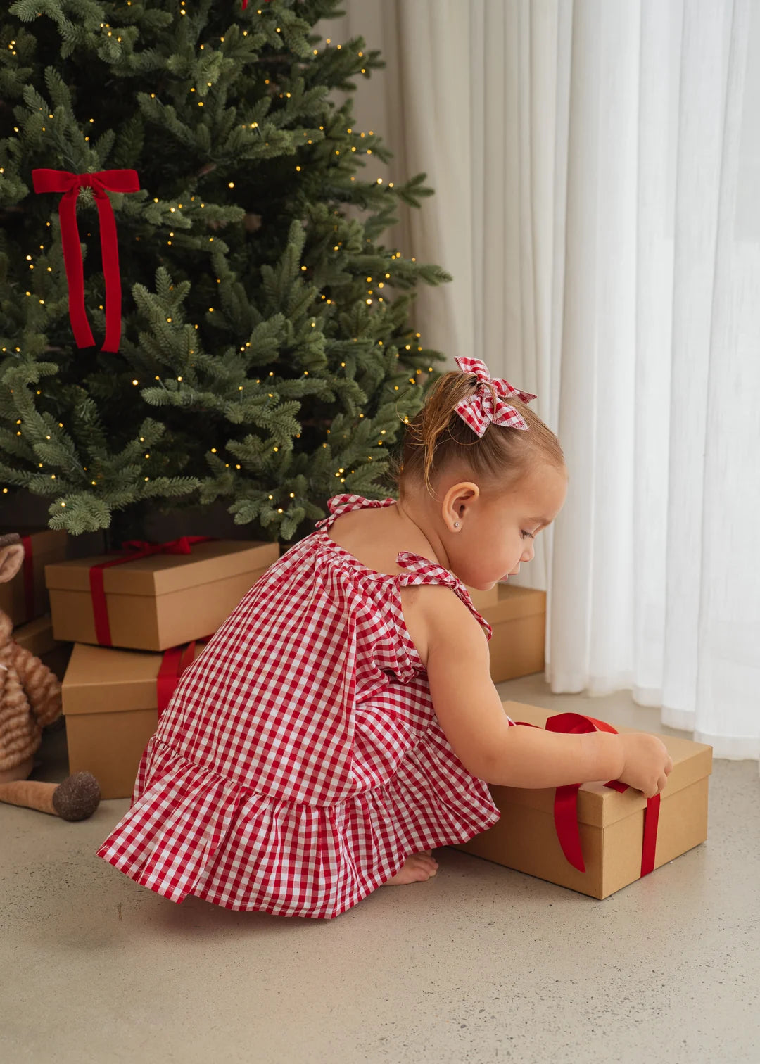 Little & Fern Tie Dress Red Gingham PRE-ORDER