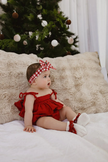 Blossom & Pear Red Gingham Topknot Headband PRE-ORDER