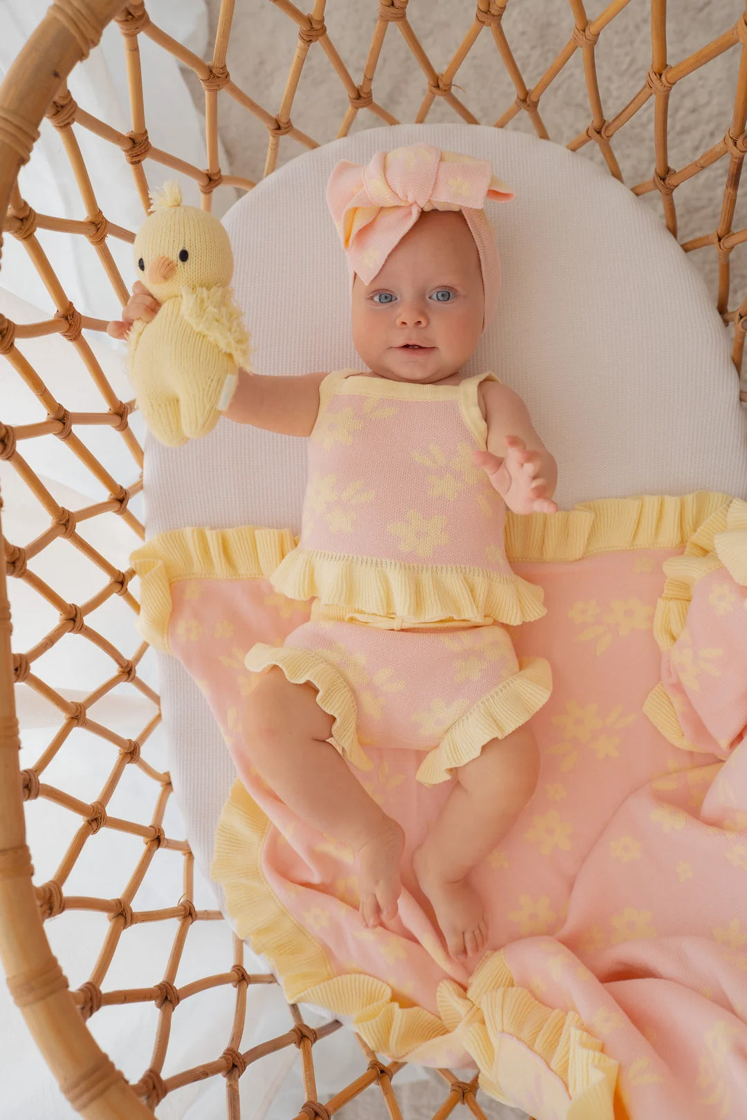 Little & Fern Knit Summer Set Daisy Floral Lemon