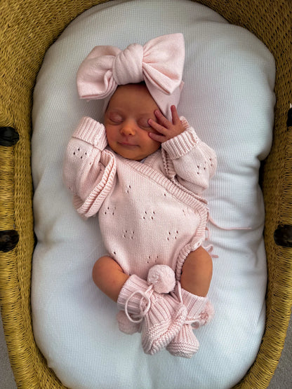 Petite + Co Double Flutter Pointelle Kimono Bodysuit Baby Pink