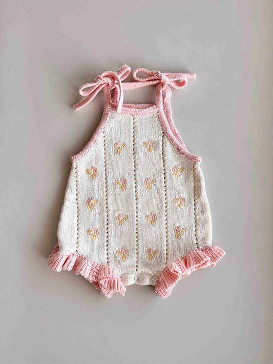 Freckles The Label Bloom Pointelle Tie Romper Cosmos