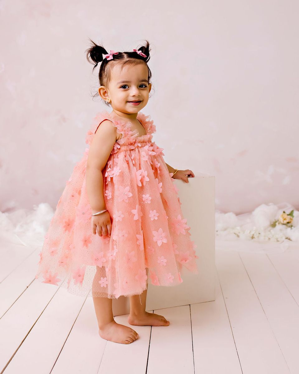 Confetti Kidz Floral Tulle Party Dress Peach