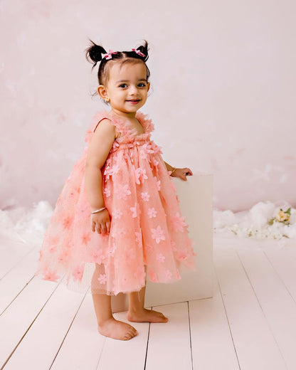 Confetti Kidz Floral Tulle Party Dress Peach