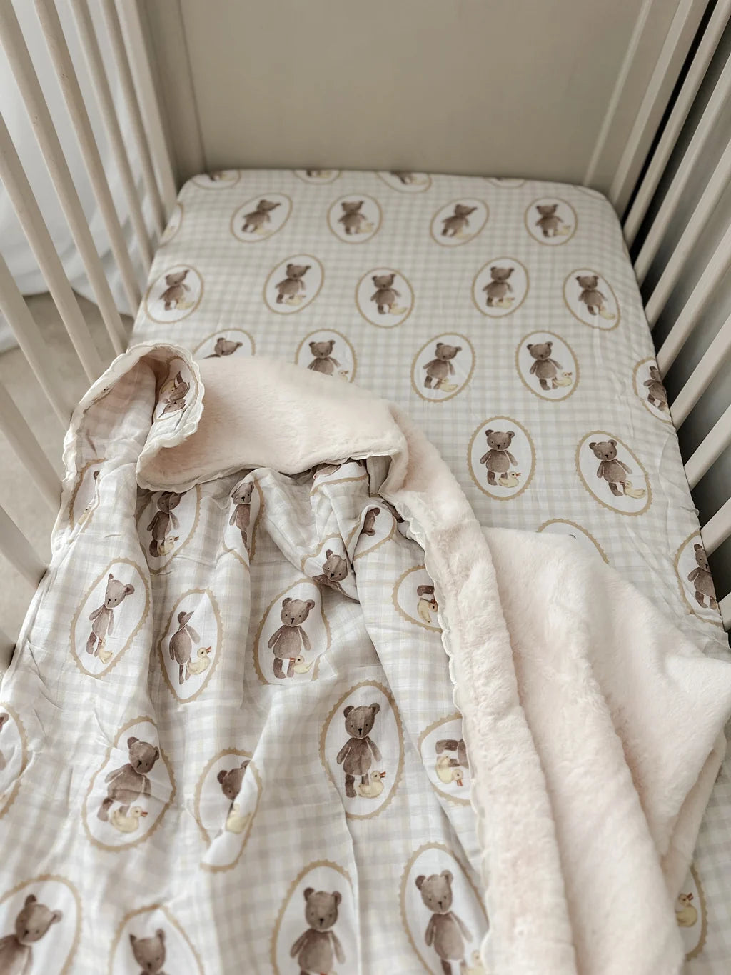 Pop Ya Tot Ted & Duck Fur Lined Cot Blanket
